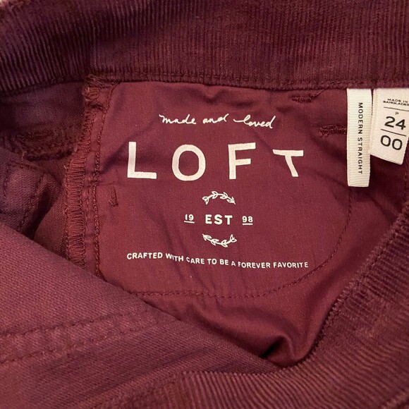 LOFT Made and Love Corduroy Pants Women 24P Modern Straight Burgundy Jeans Slack - Picture 3 of 11
